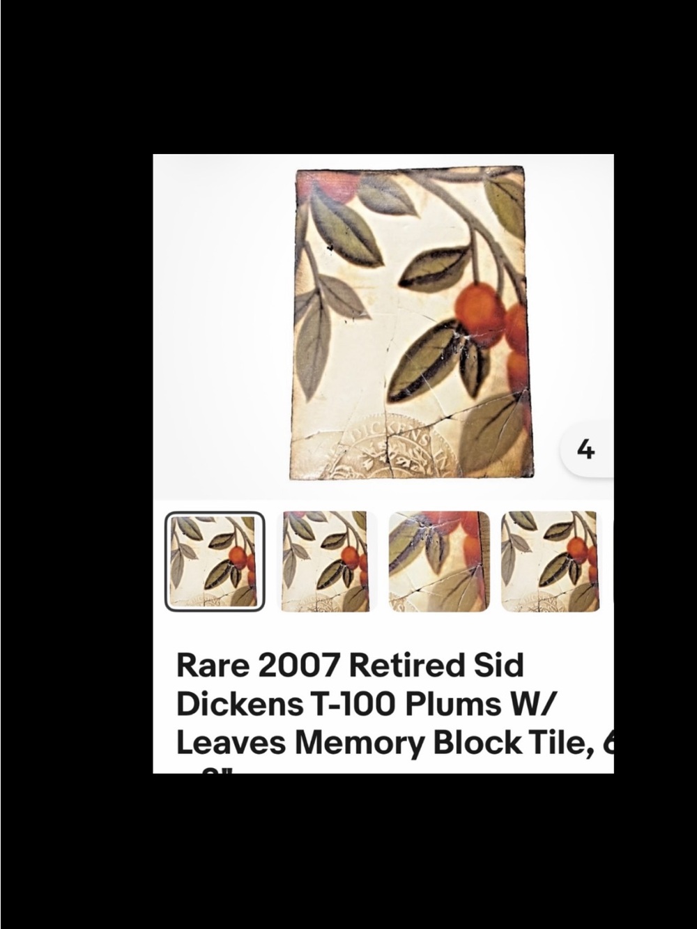 Sid Dickens Cream Tile with Green Leaves and Orange Plums